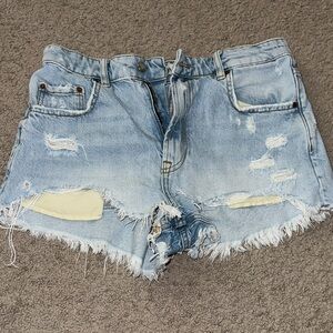 Zara Distressed Light Blue Denim Shorts
